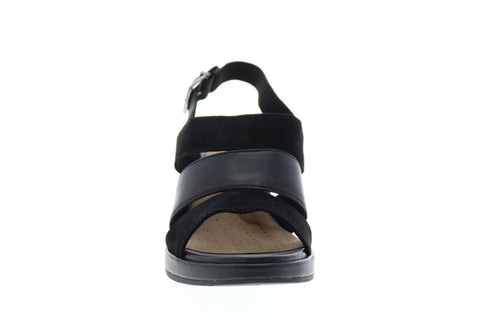 Clarks Un Plaza Go Combi 26148124 Womens Black Leather Wedges Heels Shoes