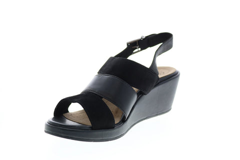 Clarks Un Plaza Go Combi 26148124 Womens Black Wide Wedges Heels Shoes