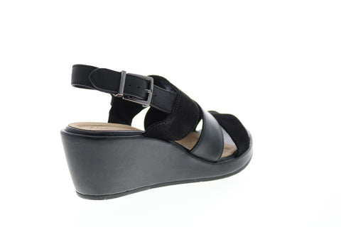 Clarks Un Plaza Go Combi 26148124 Womens Black Leather Wedges Heels Shoes