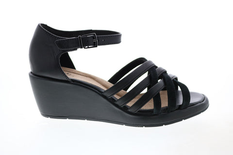 Clarks Un Plaza Vibe Combi 26148127 Womens Black Leather Wedges Heels Shoes