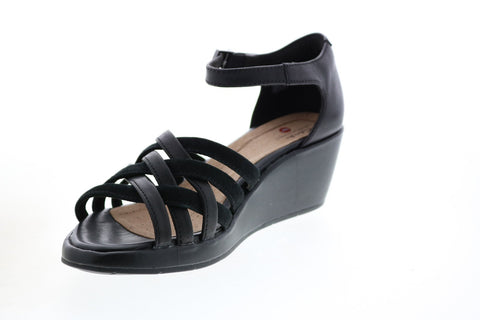 Clarks Un Plaza Vibe Combi 26148127 Womens Black Leather Wedges Heels Shoes