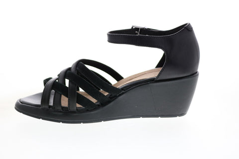 Clarks Un Plaza Vibe Combi 26148127 Womens Black Leather Wedges Heels Shoes