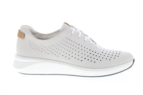 Clarks Un Rio Tie 26148256 Womens White Wide Leather Lifestyle Sneakers Shoes