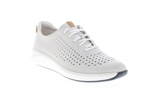 Clarks Un Rio Tie 26148256 Womens White Wide Leather Lifestyle Sneakers Shoes