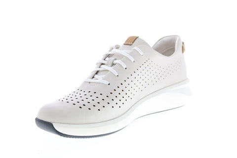 Clarks Un Rio Tie 26148256 Womens White Wide Leather Lifestyle Sneakers Shoes