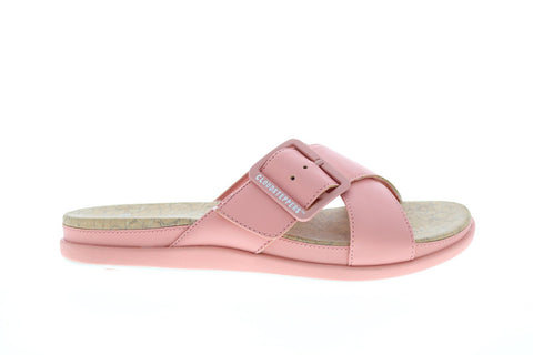 Clarks Step JuneShell 26148579 Womens Pink Leather Hook & Loop Slides Sandals Shoes