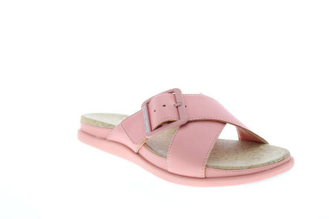 Clarks Step JuneShell 26148579 Womens Pink Leather Hook & Loop Slides Sandals Shoes