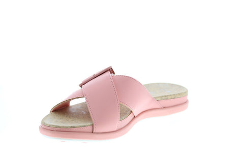 Clarks Step JuneShell 26148579 Womens Pink Leather Hook & Loop Slides Sandals Shoes