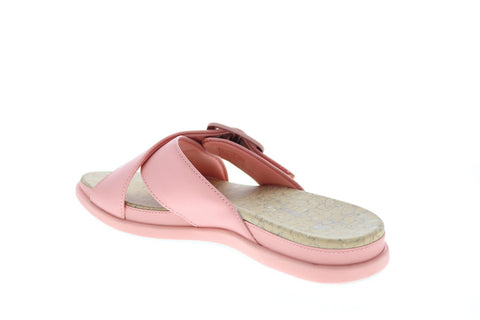 Clarks Step JuneShell 26148579 Womens Pink Leather Hook & Loop Slides Sandals Shoes