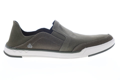 Clarks Step Isle Row 26149536 Mens Green Canvas Slip On Casual Loafers Shoes