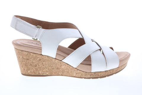 Clarks Un Capri Step 26149652 Womens White Leather Strap Wedges Heels Shoes