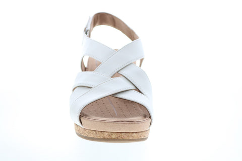 Clarks Un Capri Step 26149652 Womens White Leather Strap Wedges Heels Shoes