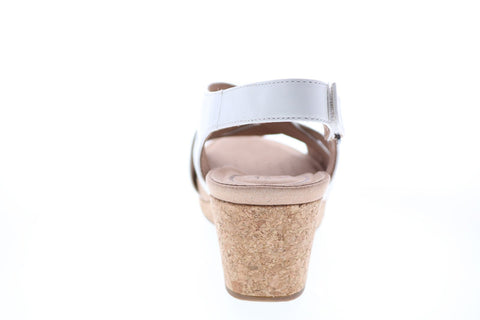 Clarks Un Capri Step 26149652 Womens White Leather Strap Wedges Heels Shoes