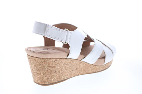 Clarks Un Capri Step 26149652 Womens White Leather Strap Wedges Heels Shoes