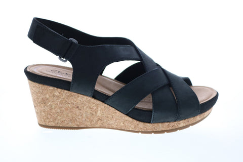 Clarks Un Capri Step 26149663 Womens Black Nubuck Strap Wedges Heels Shoes