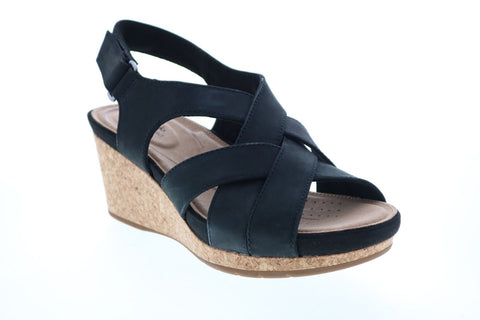 Clarks Un Capri Step 26149663 Womens Black Nubuck Strap Wedges Heels Shoes