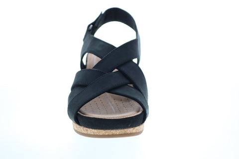 Clarks Un Capri Step 26149663 Womens Black Nubuck Strap Wedges Heels Shoes