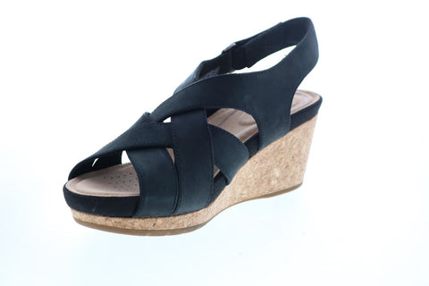 Clarks Un Capri Step 26149663 Womens Black Nubuck Strap Wedges Heels Shoes