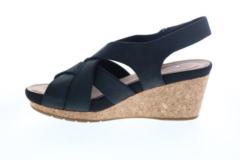 Clarks Un Capri Step 26149663 Womens Black Nubuck Strap Wedges Heels Shoes