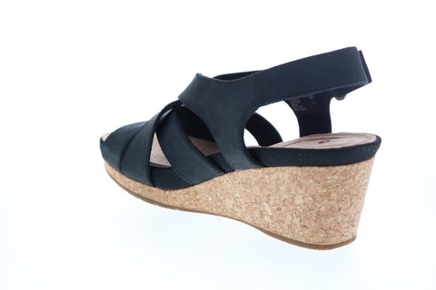 Clarks Un Capri Step 26149663 Womens Black Nubuck Strap Wedges Heels Shoes