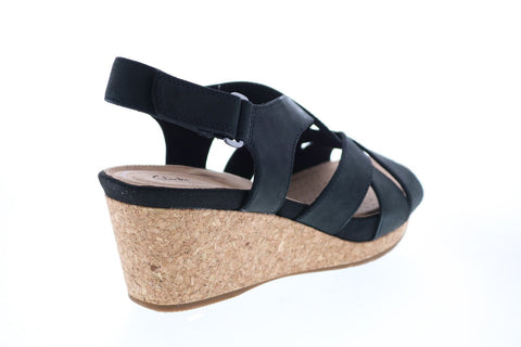 Clarks Un Capri Step 26149663 Womens Black Nubuck Strap Wedges Heels Shoes