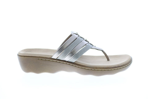 Clarks Phebe Carman 26149790 Womens Gray Leather Flip-Flops Sandals Shoes