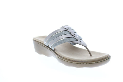 Clarks Phebe Carman 26149790 Womens Gray Leather Flip-Flops Sandals Shoes
