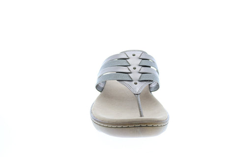 Clarks Phebe Carman 26149790 Womens Gray Leather Flip-Flops Sandals Shoes