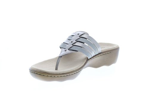 Clarks Phebe Carman 26149790 Womens Gray Leather Flip-Flops Sandals Shoes