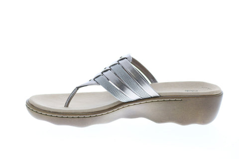 Clarks Phebe Carman 26149790 Womens Gray Leather Flip-Flops Sandals Shoes