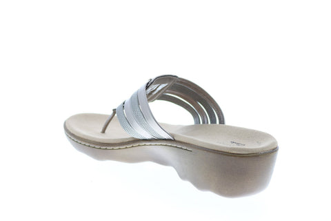 Clarks Phebe Carman 26149790 Womens Gray Leather Flip-Flops Sandals Shoes
