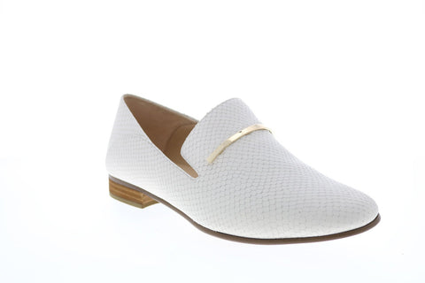 Clarks Pure Viola Trim 26149819 Womens White Leather Loafer Flats Shoes