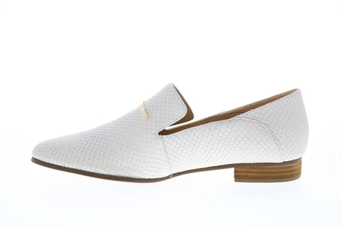Clarks Pure Viola Trim 26149819 Womens White Leather Loafer Flats Shoes