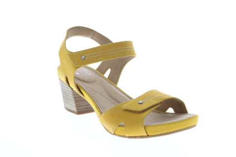 Clarks Un Palma Vibe 26150008 Womens Yellow Nubuck Strap Pumps Heels Shoes