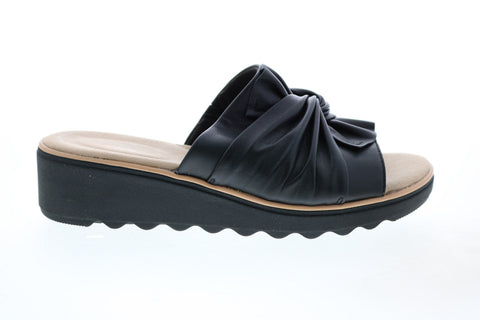 Clarks Jillian Leap 26150026 Womens Black Leather Slides Sandals Shoes