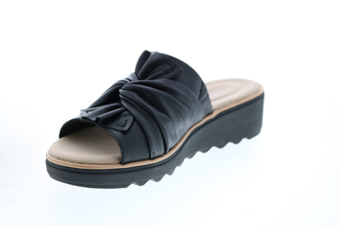 Clarks Jillian Leap 26150026 Womens Black Leather Slides Sandals Shoes