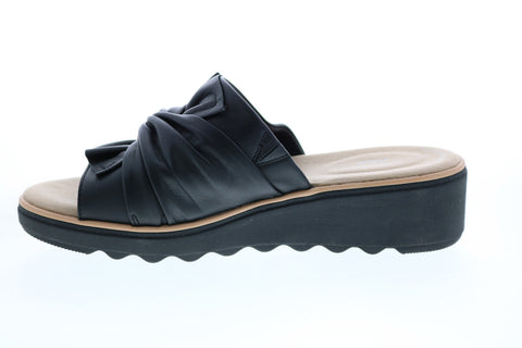 Clarks Jillian Leap 26150026 Womens Black Leather Slides Sandals Shoes