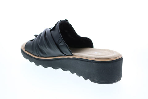 Clarks Jillian Leap 26150026 Womens Black Leather Slides Sandals Shoes