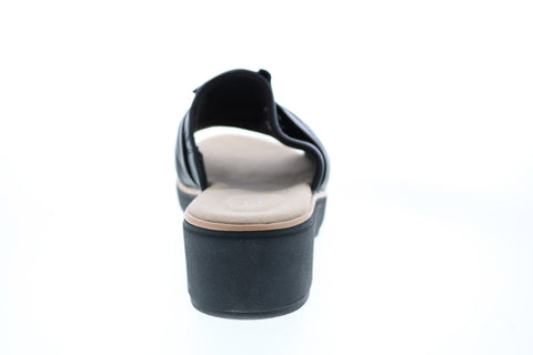 Clarks Jillian Leap 26150026 Womens Black Leather Slides Sandals Shoes