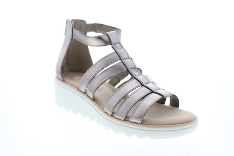 Clarks Jillian Nina 26150029 Womens Gray Canvas Strap Gladiator Flats Shoes
