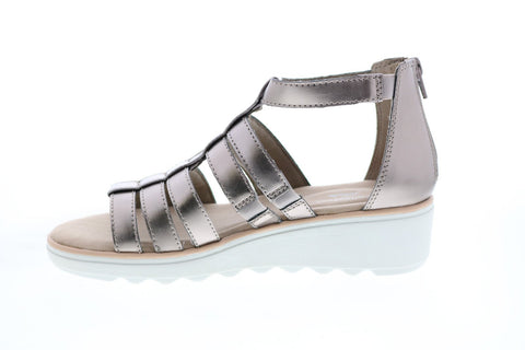 Clarks Jillian Nina 26150029 Womens Gray Canvas Strap Gladiator Flats Shoes