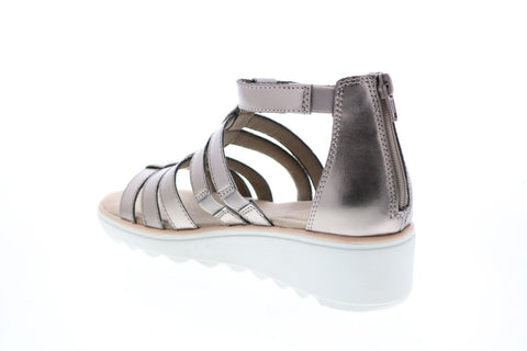 Clarks Jillian Nina 26150029 Womens Gray Canvas Strap Gladiator Flats Shoes