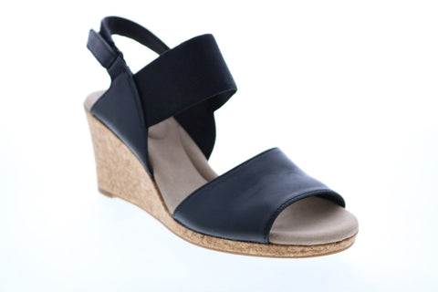 Clarks Lafley Lily 26150032 Womens Black Leather Strap Wedges Heels Shoes