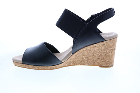 Clarks Lafley Lily 26150032 Womens Black Leather Strap Wedges Heels Shoes