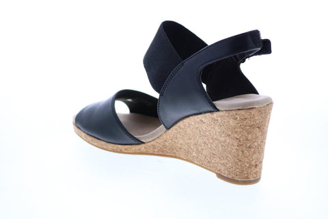 Clarks Lafley Lily 26150032 Womens Black Leather Strap Wedges Heels Shoes