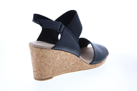 Clarks Lafley Lily 26150032 Womens Black Leather Strap Wedges Heels Shoes