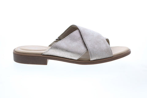 Clarks Declan Ivy Metallic 26150054 Womens Gray Canvas Slides Sandals Shoes