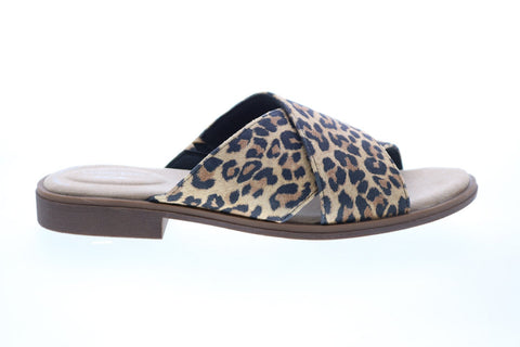 Clarks Declan Ivy Leopard Print Womens Brown Wide Leather Slides Sandals Shoes