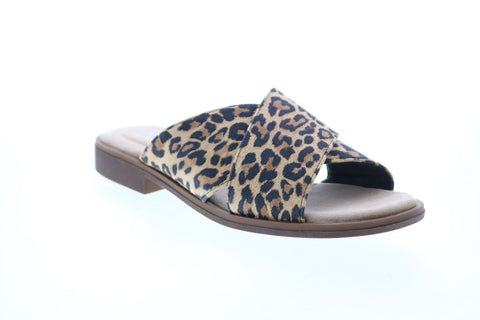Clarks Declan Ivy Leopard Print Womens Brown Wide Leather Slides Sandals Shoes