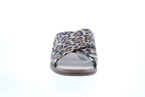 Clarks Declan Ivy Leopard Print Womens Brown Wide Leather Slides Sandals Shoes